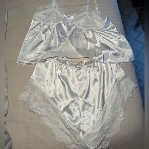 Bridal Lace satin getting ready shorts and top